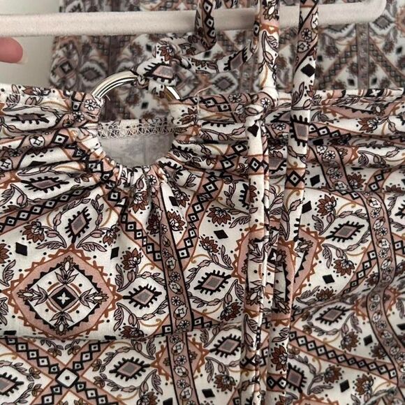 Windsor Boho Diamond Print Flared Leggings & Keyhole Halter Crop Set Indie Fall - Picture 7 of 7